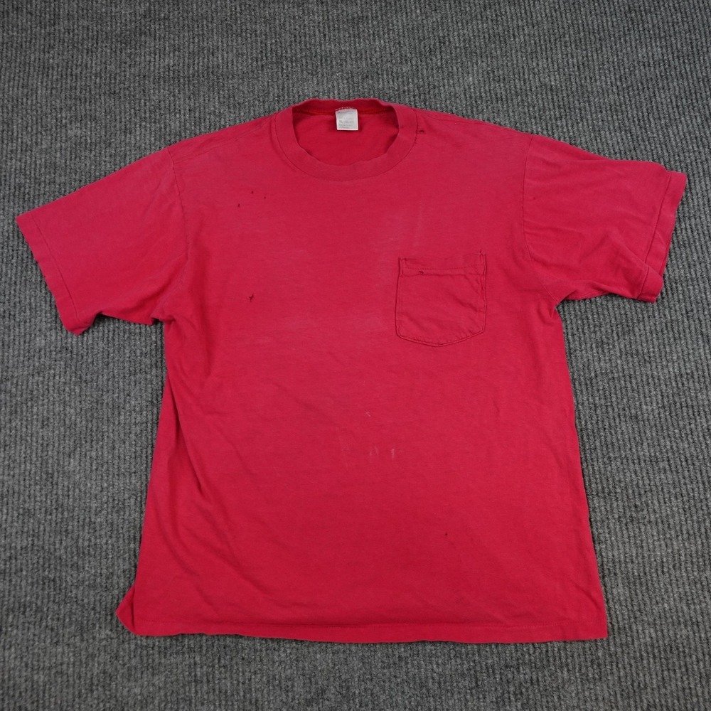 Vintage 1970s Pocket T Shirt Mens XL Red JC Penny Single Stitch Selvedge Pocket